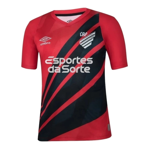 Camisa Athletico Paranaense I 24/25 - Torcedor Umbro Masculina - Vermelha com detalhes em marrom e Com Patrocínio