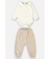 CONJUNTO BODY COTTON COM GOLA BABADO E CALCA MALHA JACQUARD OFF WHITE E BEGE - comprar online