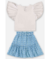 CONJUNTO BLUSA MALHA E SAIA EM LAISE E SHORT MALHA NATURAL UP BABY na internet