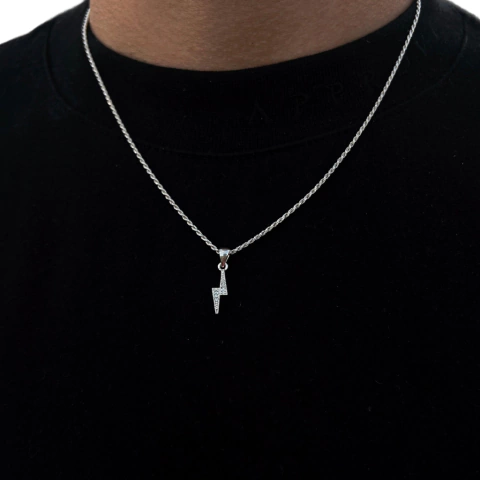 Cordão Baiano 50 cm - Pingente Raio Cravejado - Prata 925 - comprar online