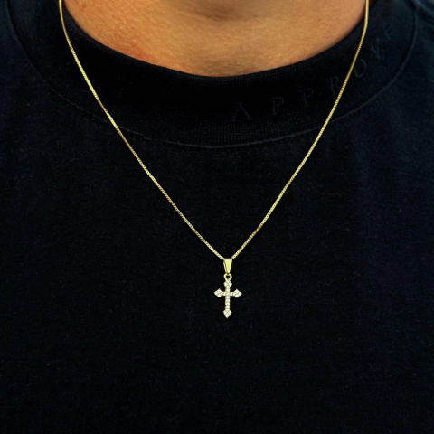 Corrente Veneziana 50 cm | Pingente Cruz Cravejado Banhado á ouro 18k - comprar online