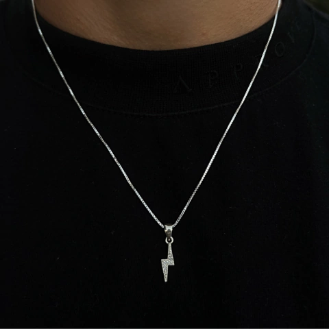 Corrente Veneziana 50 cm - Pingente Raio Cravejado - Prata 925