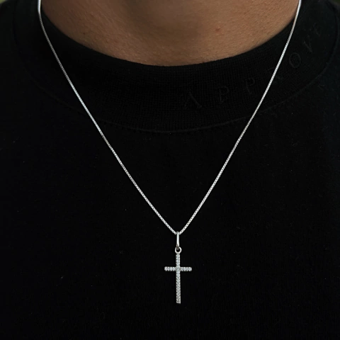 Corrente Veneziana 50 cm - Pingente Cruz - Prata 925