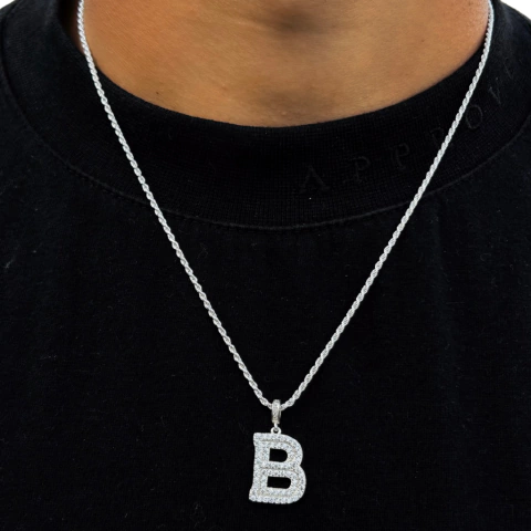 Cordão Baiano 50 cm - Letra B Cravejada com Pedra de Zircônia - Prata 925 - comprar online