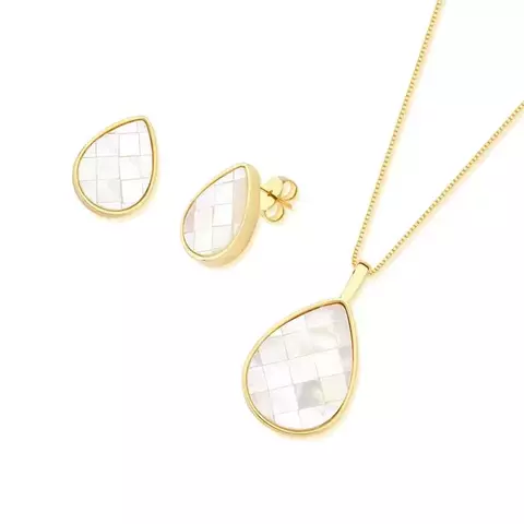Conjunto Gota Mosaico Madrepérola Folhado a Ouro