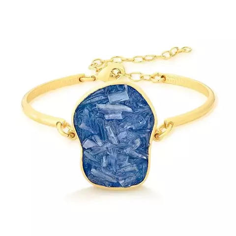 Pulseira Fragmentos Cianita Azul Folhada a Ouro