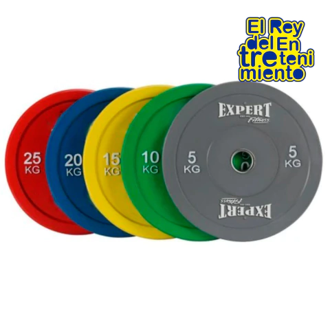 Discos Pesas Olímpico Bumper de Goma X Par Profesional Fitness (5Kg-10Kg-15Kg)
