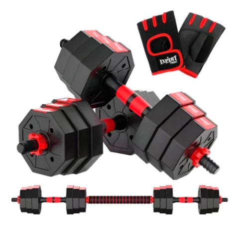 Set Mancuernas Barra 20kg Discos Pesas + Guantes Fitness