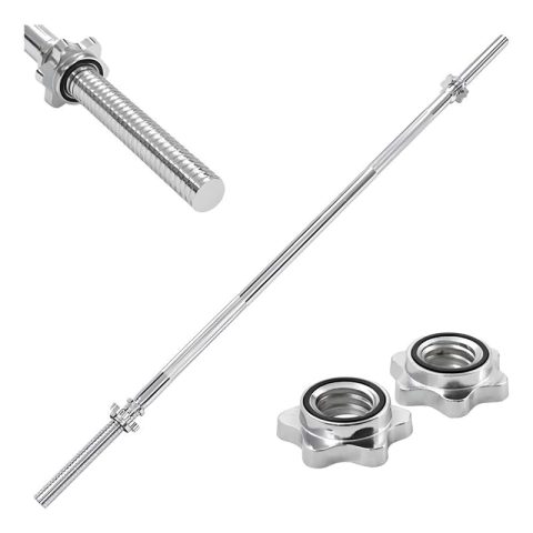 Barra Recta 1,70m Maciza Topes Rosca Biceps Triceps 27mm