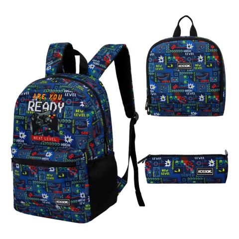 Mochila Escolar Set 3 Pzs Lunchera + Cartuchera Kossok - comprar online