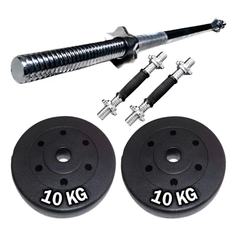 Barra Recta Cromada Maciza 1.5 Mts+ 2 Discos 10kg Pvc - comprar online