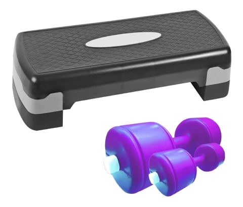 Step Regulable + Modulos Extras + Mancuernas Recargables Fitness