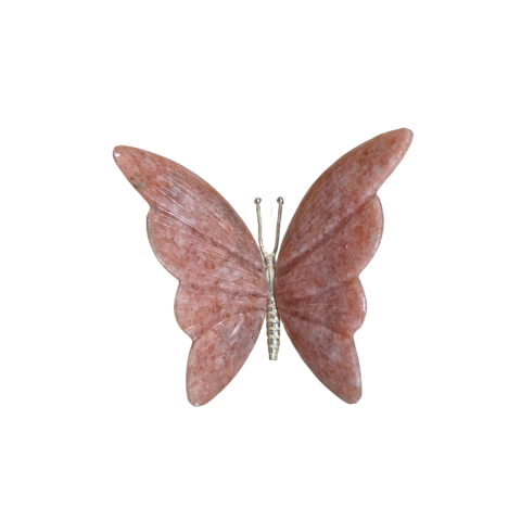 Borboleta Decorativa em Pedra Natural Quartzo Rosa