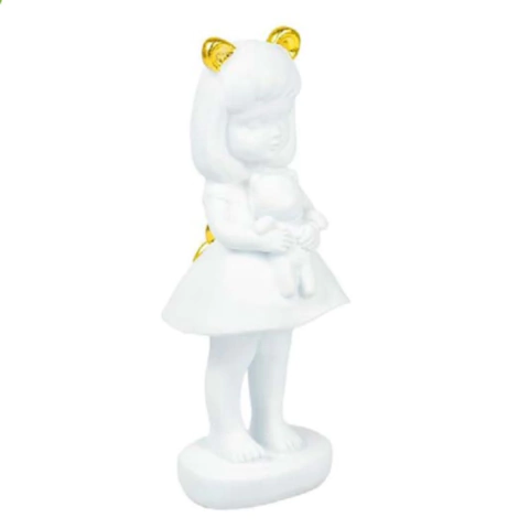 Escultura em Resina Menina com Urso 22x09cm