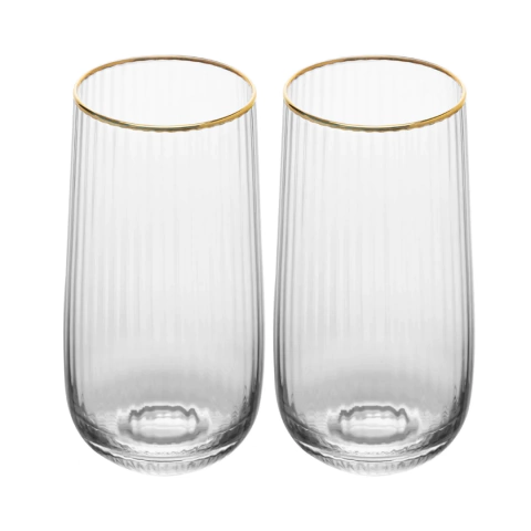 Cj 2 Copos Altos Lines com Fio de Ouro 450ml Vidro