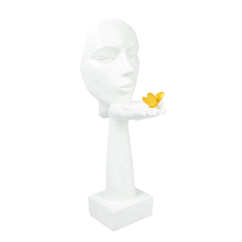 Escultura em Resina Branca Face com Borboleta Dourada - comprar online