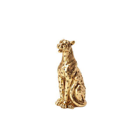 Escultura leopardo sentado em poliresina dourado 10,5cm