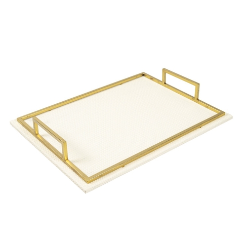 Bandeja em MDF com revestimento em PU Off-White e metal dourado G