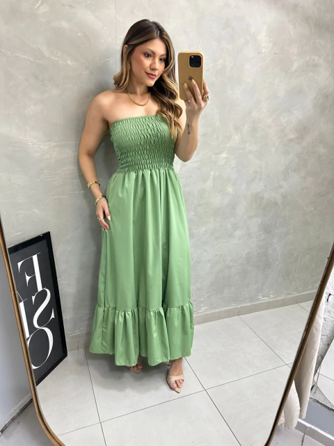 Vestido Sem Alça Liso Verde