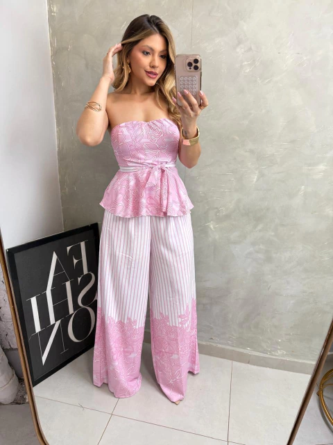 Conjunto Pantalona Estampado Rosa