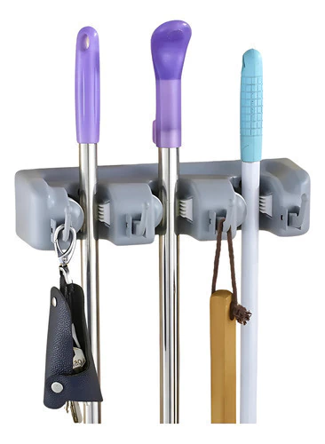 Soporte Organizador Escobero Triple 4 Ganchos Porta Escoba