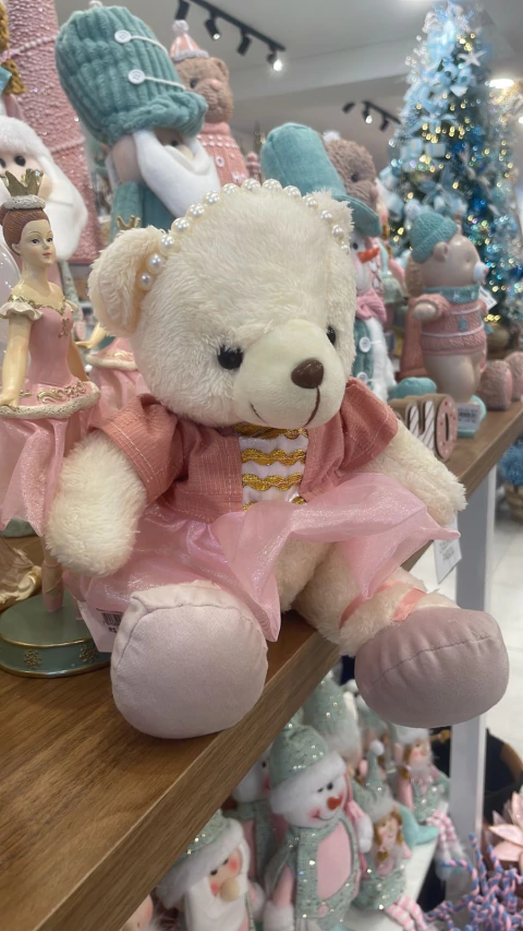 Urso de Pelucia Rosa Decoração de Natal 20cm