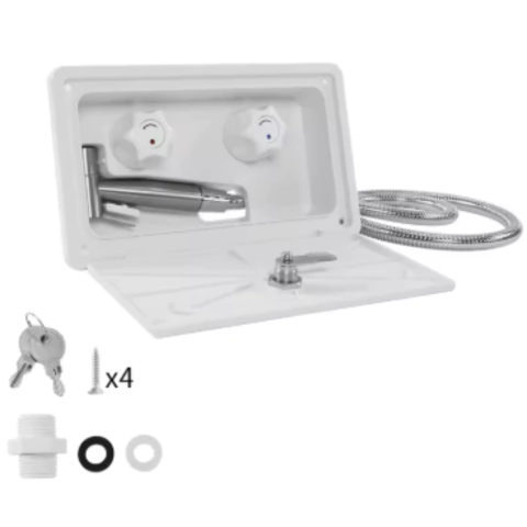 CHUVEIRO EXTERNO BRANCO PARA CARAVANA RV COM TRAVA MONOCOMANDO QUENTE E FRIA