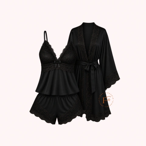 Kit Aura Preto Gold - Baby Doll + Robe