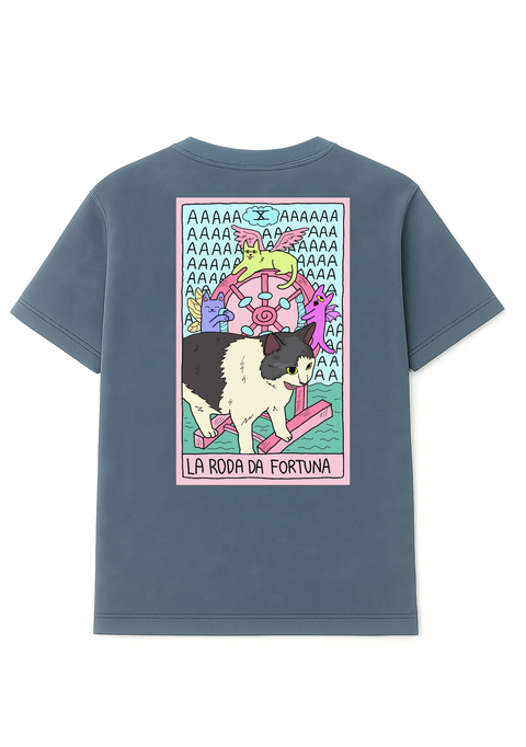 camiseta estonada la roda da fortuna - frente e costas