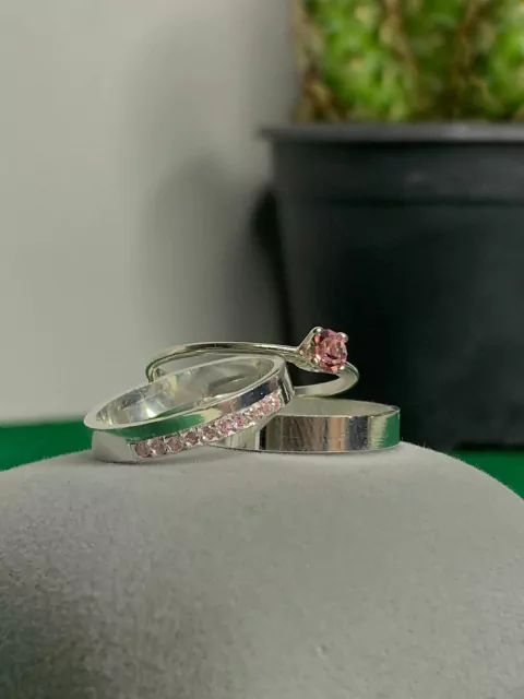 Aliança pink sparkles 4mm em prata 950