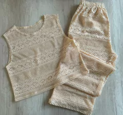 Conjunto Musculosa y Pantalon Palazzo Tejido de Crochet - CH170/1 en internet