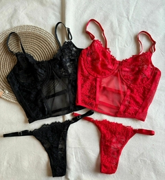 Conjunto Bustier Puntilla - Microtull c/Aro y cola less regulable - H1300/1
