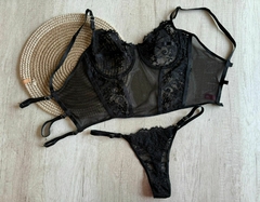 Conjunto Bustier Puntilla - Microtull c/Aro y cola less regulable - H1300/1 - Habia Una Vez Lingerie