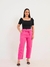 Calça Feminina Sarja Lycra Pink Mom Com Cinto