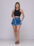 Shorts Saia Jeans com frente deslocada