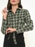 Camisa Feminina Cropped Xadrez Marrom - loja online