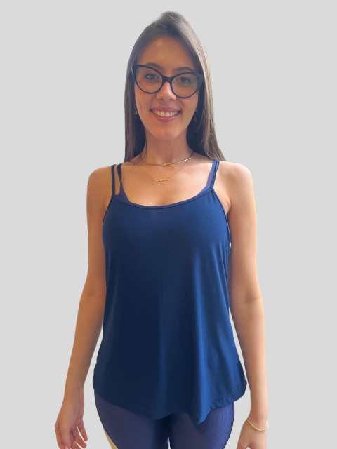 REGATA MECAPOROSSI ALCINHAS COM DECOTE NAS COSTAS AZUL MARINHO E DETALHES EM BRANCO - comprar online