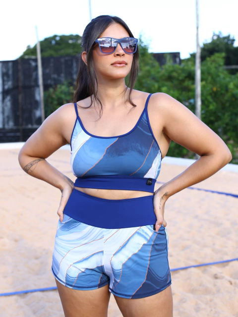 SHORTS DUPLO SOLTINHO COM BOLSOS ESTAMPADO FLUITY AZUL MARINHO - comprar online