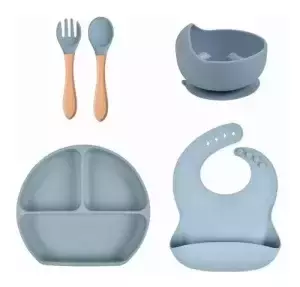 Kit completo alimentação infantil em silicone - Azul