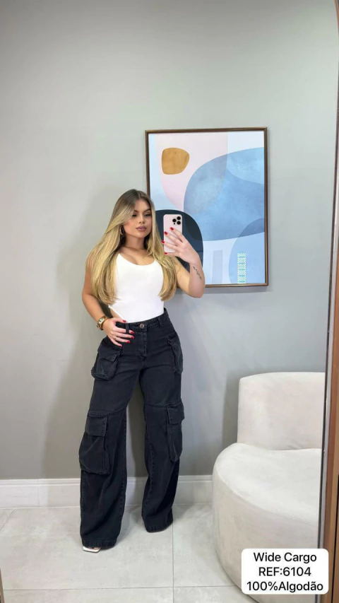 CALÇA REF. 6104 WIDE LEG CARGO GRAFITE 23 GRAUS