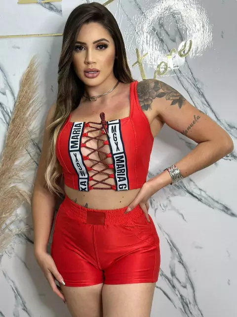 CONJUNTO CROPPED E SHORT TREND VERMELHO 11731 MARIA GUEIXA