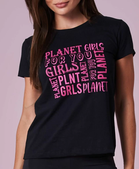 CAMISETA MANGA PRETO 4032 PLANET GIRLS