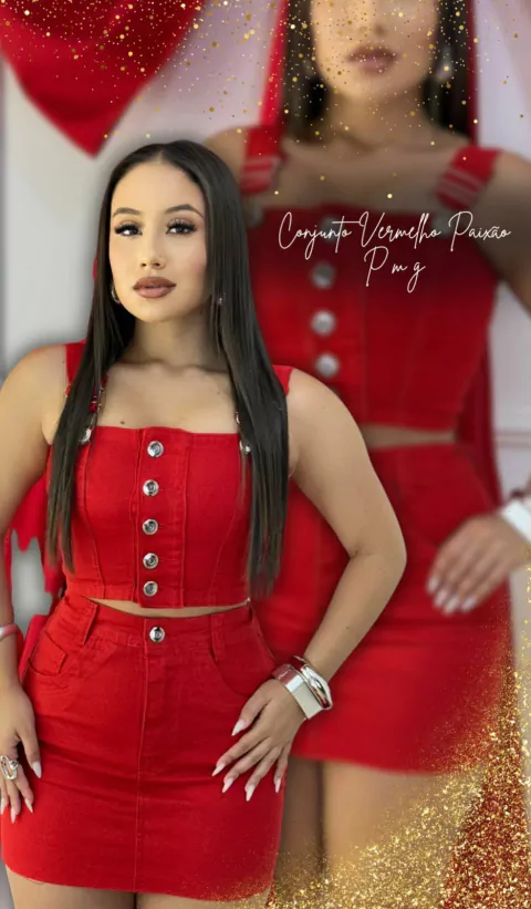 CONJUNTO SAIA VERMELHO JEANS MF