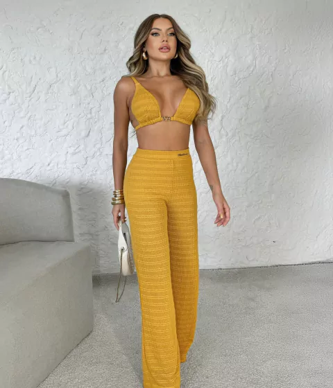 CONJUNTO CROPPED E CALÇA RESORT CROCHE 1888 MARIA GUEIXA
