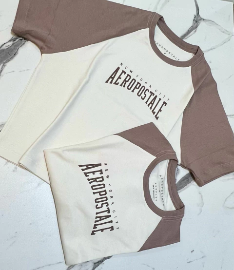 CAMISETA FEMININO 0103 CREME|ROSE AEROPOSTALE