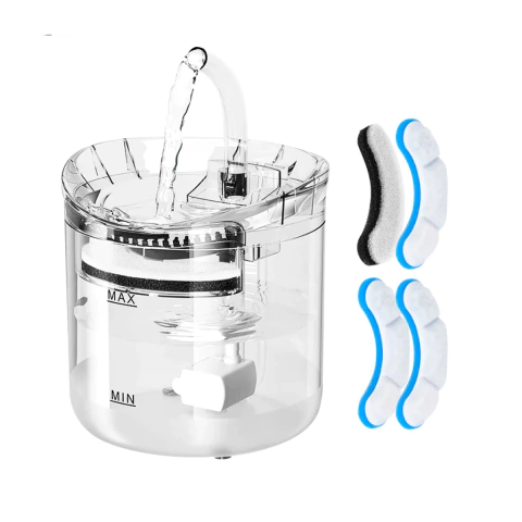 Bebedero transparente para mascotas con filtro y repuestos incluidos