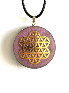 Dije Orgonita Flor de la Vida de Cuarzo Blanco, Shunguita, Turmalina, Pirita y Hierro - buy online