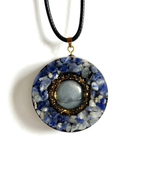 Dije Orgonita con Agua Bendita, Cuarzo Azul, Blanco, Turmalina y Pirita - comprar online