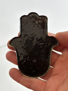 Orgonita Mano de Fatima Dorada de Cuarzo Cristal, Turmalina, Pirita y Hierro - CAZIMI ORGON