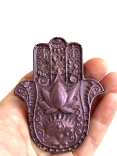 Orgonita Mano de Fatima Llama Violeta de Cuarzo Cristal, Turmalina, Pirita y Hierro - CAZIMI ORGON